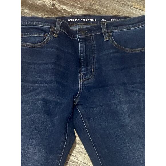 Amazon Essentials Jeans Mens 34 X 31 Blue Slim Mince Stretch Straight Denim Dark - Picture 2 of 10